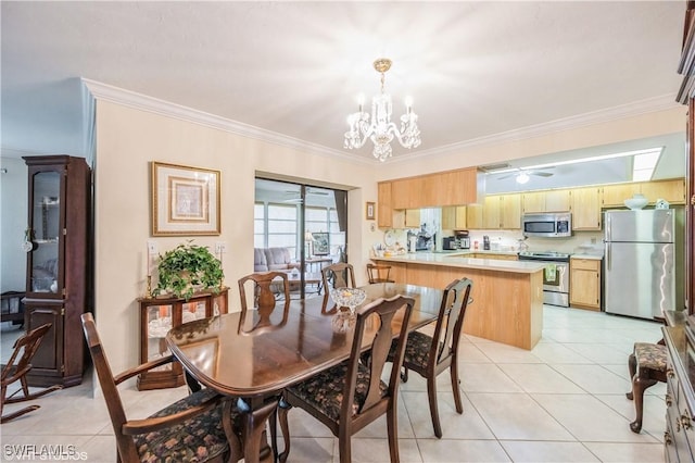 1021 Charlemagne Blvd, Naples, FL 34112 - dining area featuring light tile patterned floors, a chandelier, and crown molding