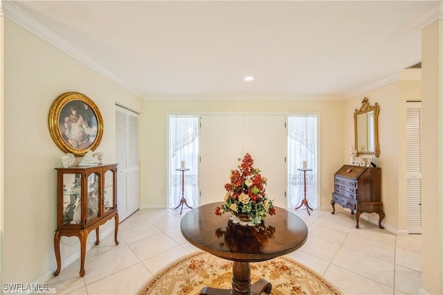 1021 Charlemagne Blvd, Naples, FL 34112 - foyer with light tile patterned floors and ornamental molding