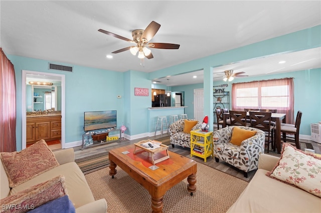 4938 Vincennes St Unit 3, Cape Coral, FL 33904 - living room with ceiling fan, wood finished floors, and recessed lighting