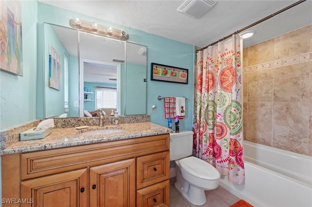 4938 Vincennes St Unit 3, Cape Coral, FL 33904 - bathroom with vanity, shower / bathtub combination with curtain, and tile patterned flooring