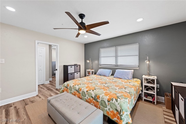 4938 Vincennes St Unit 3, Cape Coral, FL 33904 - bedroom with recessed lighting, light wood-style floors, and a ceiling fan