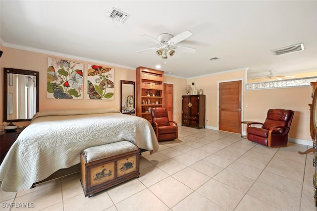 165 4th St, Bonita Springs, FL 34134 - bedroom with ornamental molding, light tile patterned flooring, and ceiling fan