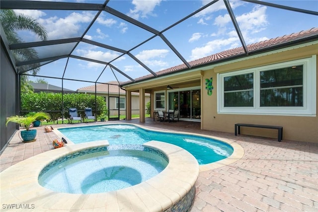 20551 Long Pond Rd, North Fort Myers, FL 33917 - view of pool featuring a patio area, a ceiling fan, and a pool with connected hot tub