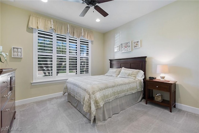 14274 Arrow Point Ct, Estero, FL 33928 - bedroom with light colored carpet, recessed lighting, and ceiling fan