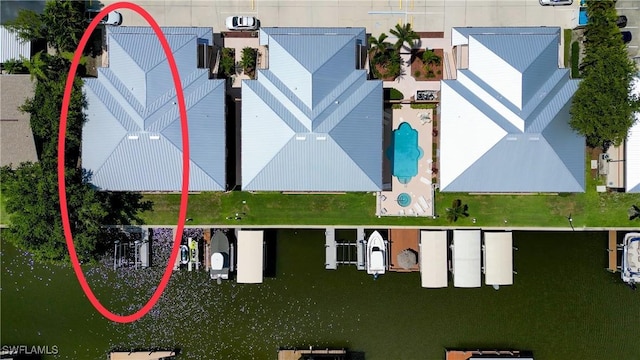 841 SW 47th Ter Unit 206, Cape Coral, FL 33914 - aerial view of property and surrounding area with a pool area and property parcel outlined