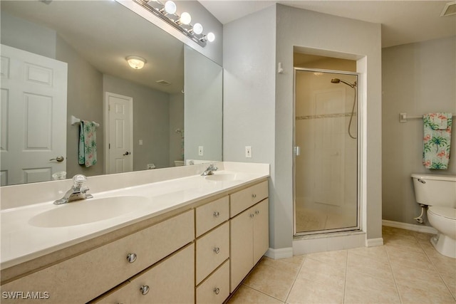 841 SW 47th Ter Unit 206, Cape Coral, FL 33914 - bathroom featuring a shower stall, double vanity, and tile patterned flooring