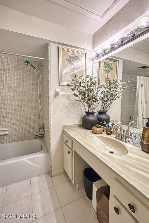 5554 Hamlet Ln, Fort Myers, FL 33919 - full bathroom with tile patterned flooring, shower / bath combination with curtain, and vanity