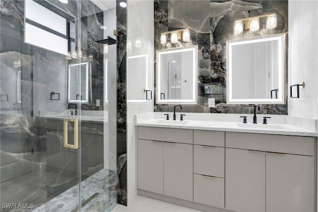1018 Calvin Ave, Lehigh Acres, FL 33972 - bathroom with double vanity and a marble finish shower
