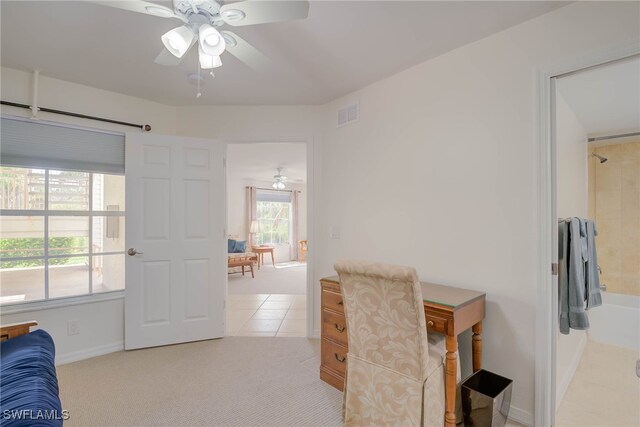 1763 Four Mile Cove Pkwy Unit 611, Cape Coral, FL 33990 - office featuring ceiling fan, light tile patterned flooring, and light colored carpet