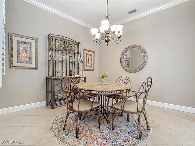 2050 Rio Nuevo Dr, North Fort Myers, FL 33917 - dining area with ornamental molding, light tile patterned floors, and a chandelier