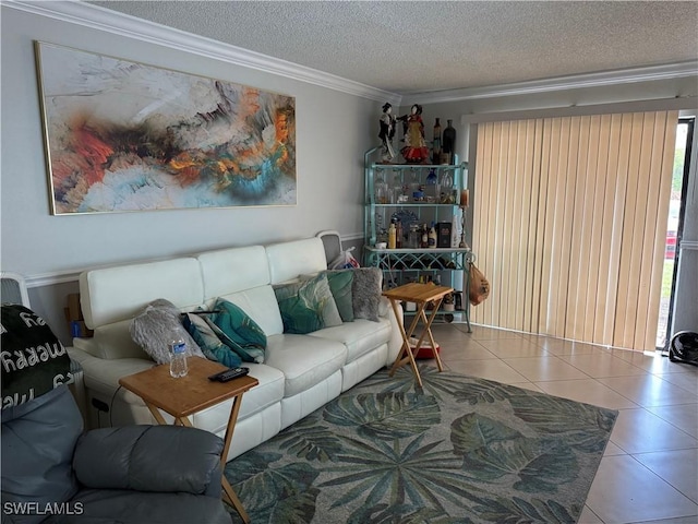 5307 Summerlin Rd Unit 704, Fort Myers, FL 33919 - living room featuring crown molding, tile patterned floors, and a textured ceiling