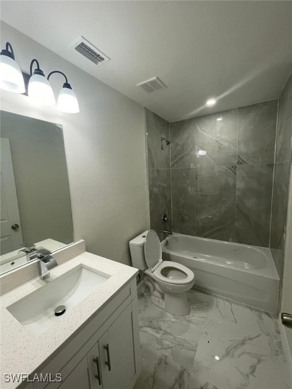 4532/4534 22nd St SW, Lehigh Acres, FL 33973 - bathroom with vanity, shower / tub combination, and marble look tile flooring