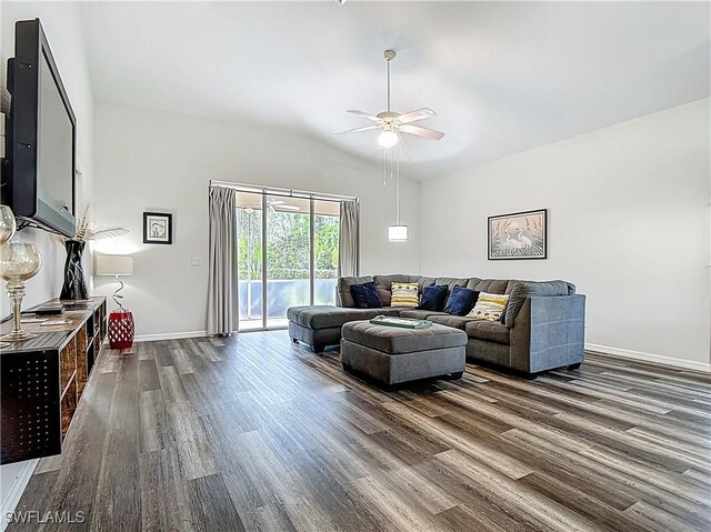 20698 Marathona Ct, North Fort Myers, FL 33917 - living room with dark wood-type flooring and a ceiling fan
