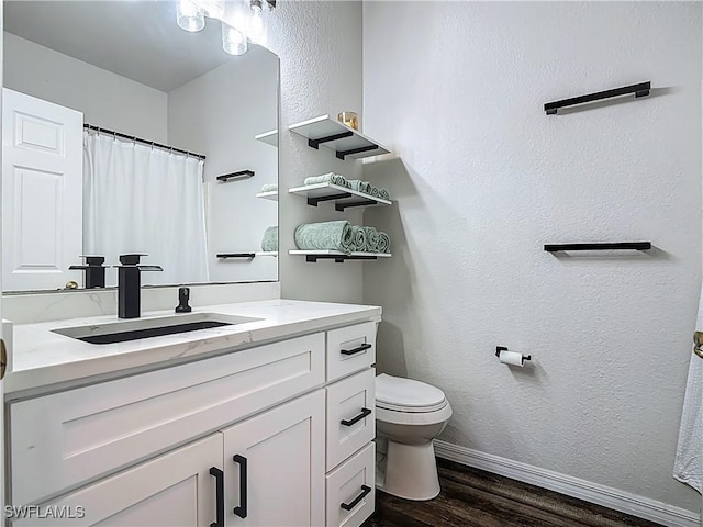 20698 Marathona Ct, North Fort Myers, FL 33917 - bathroom with wood finished floors, vanity, a textured wall, and a shower with curtain