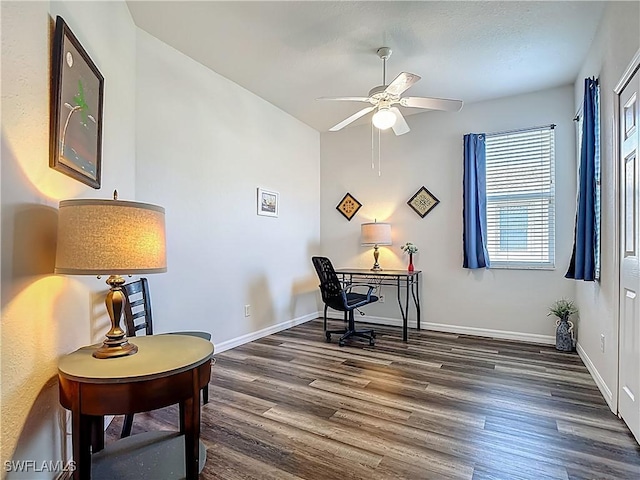 20698 Marathona Ct, North Fort Myers, FL 33917 - home office featuring wood finished floors and ceiling fan