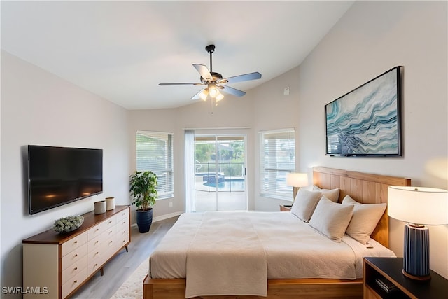 4200 SW 3rd Ave, Cape Coral, FL 33914 - bedroom featuring lofted ceiling, light wood-style flooring, access to outside, and ceiling fan