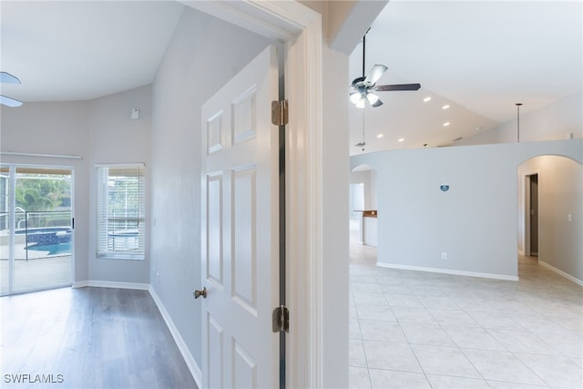 4200 SW 3rd Ave, Cape Coral, FL 33914 - unfurnished room with arched walkways, high vaulted ceiling, ceiling fan, recessed lighting, and light tile patterned floors