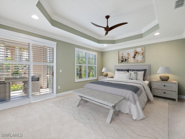 26690 Egrets Landing Dr Unit 101, Bonita Springs, FL 34134 - bedroom featuring a tray ceiling, ornamental molding, carpet, recessed lighting, and a ceiling fan