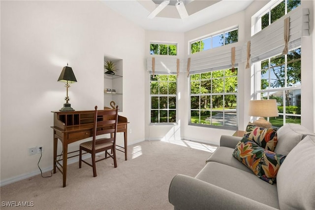 24881 Pennyroyal Dr, Bonita Springs, FL 34134 - carpeted office featuring a ceiling fan and a towering ceiling