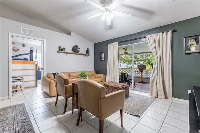 5421/5423 Centennial Blvd, Lehigh Acres, FL 33971 - living area featuring vaulted ceiling, ceiling fan, and light tile patterned flooring