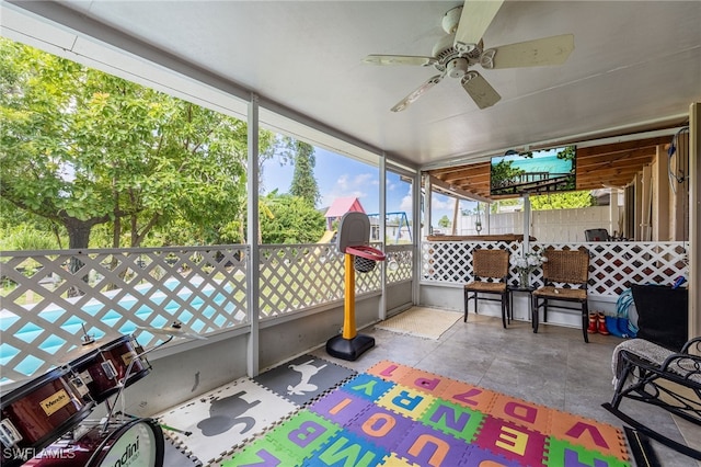 5421/5423 Centennial Blvd, Lehigh Acres, FL 33971 - sunroom with ceiling fan
