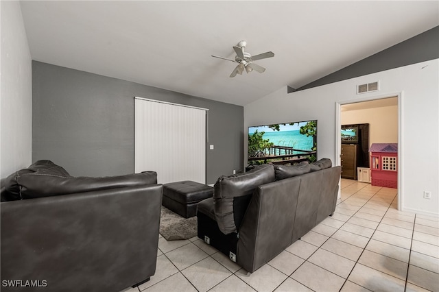 5421/5423 Centennial Blvd, Lehigh Acres, FL 33971 - living room featuring light tile patterned floors, a ceiling fan, and lofted ceiling