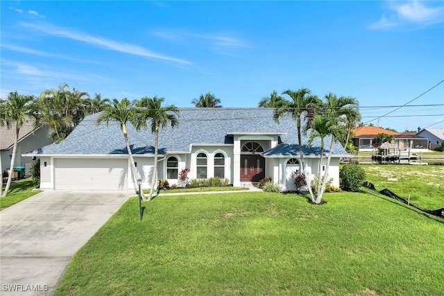 4404 SW 5th Ave, Cape Coral, FL 33914 - view of front of property featuring a front yard, driveway, an attached garage, and a shingled roof