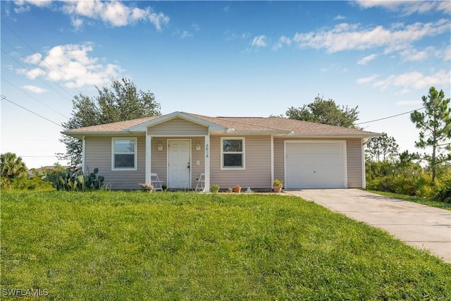 2818 66th St W, Lehigh Acres, FL 33971 - view of front of home with concrete driveway, a front yard, and a garage