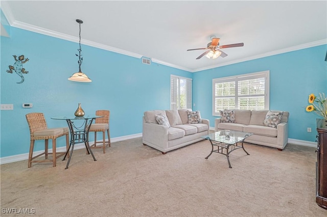 9015 Colby Dr Unit 2010, Fort Myers, FL 33919 - living room featuring ornamental molding, a ceiling fan, and carpet