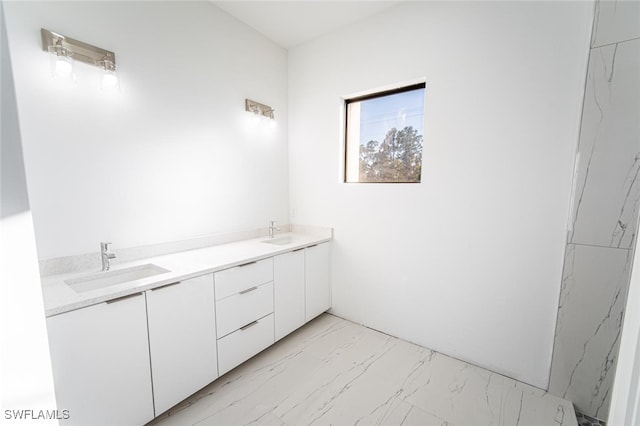 1268 Hillcrest St E, Lehigh Acres, FL 33974 - full bathroom with marble finish floors and double vanity