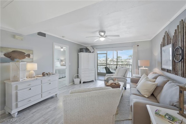18068 San Carlos Blvd Unit 515, Fort Myers Beach, FL 33931 - living area featuring ceiling fan and crown molding