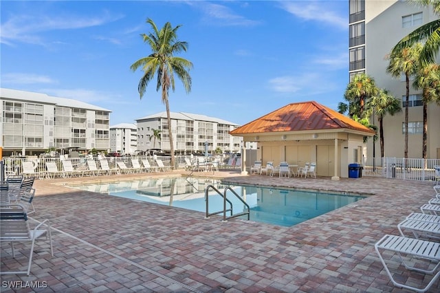 4411 Bay Beach Ln Unit 744, Fort Myers Beach, FL 33931 - community pool with a patio and a gazebo