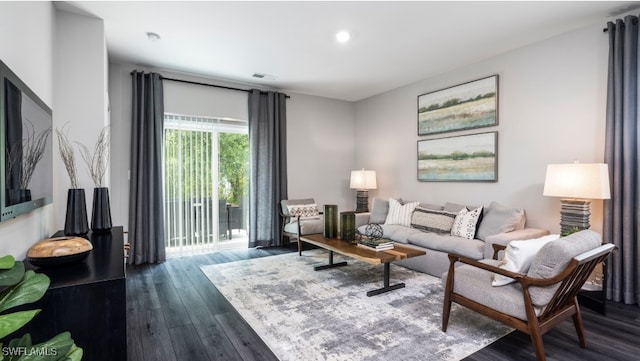 17573 Monte Isola Way N, Fort Myers, FL 33917 - living area featuring dark wood finished floors and recessed lighting