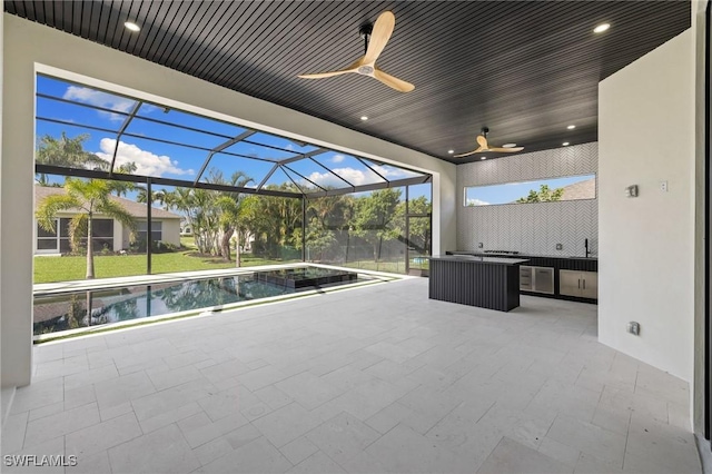 3620 SW 4th Ln, Cape Coral, FL 33991 - view of patio / terrace featuring ceiling fan, a lanai, and an outdoor pool