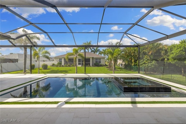 3620 SW 4th Ln, Cape Coral, FL 33991 - view of swimming pool featuring a patio area, glass enclosure, and a pool with connected hot tub