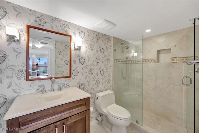 1080 S Collier Blvd Unit 305, Marco Island, FL 34145 - full bathroom featuring wallpapered walls, a stall shower, and vanity