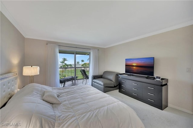 1080 S Collier Blvd Unit 305, Marco Island, FL 34145 - bedroom with access to exterior, light colored carpet, and crown molding