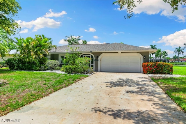 283 Forest Hills Blvd, Naples, FL 34113 - ranch-style house featuring a garage, stucco siding, a front lawn, and driveway