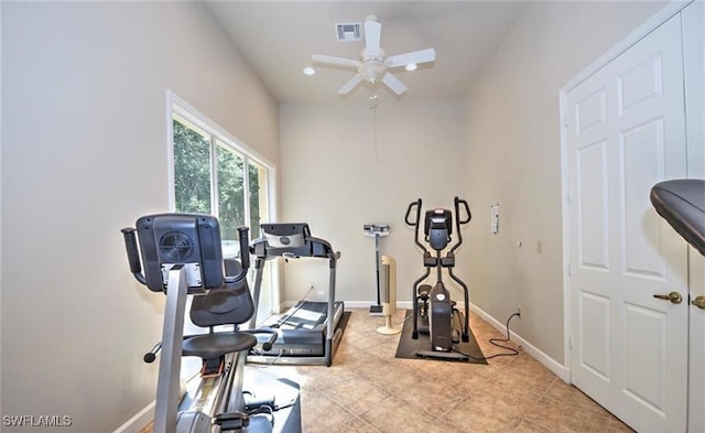 20250 Burnside Pl Unit 1502, Estero, FL 33928 - exercise room featuring a ceiling fan and tile patterned floors