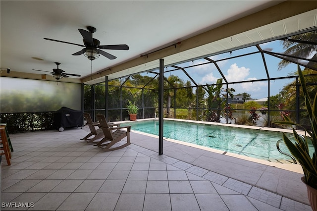 17139 Knight Dr, Fort Myers, FL 33967 - swimming pool with a patio, grilling area, a ceiling fan, and a lanai