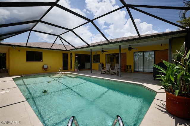 17139 Knight Dr, Fort Myers, FL 33967 - swimming pool featuring a ceiling fan, a patio area, and a lanai