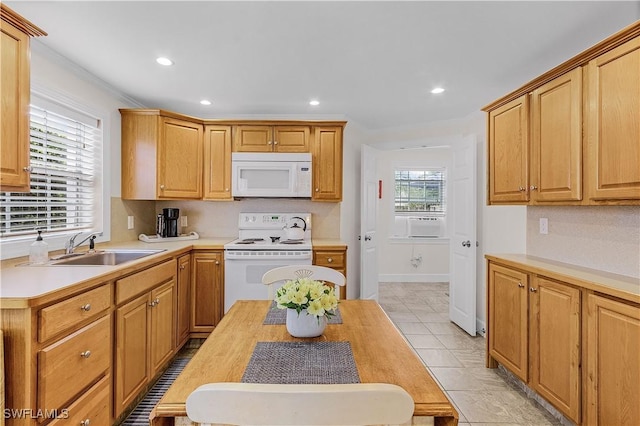 782 107th Ave N, Naples, FL 34108 - kitchen featuring white appliances, light countertops, recessed lighting, and light tile patterned floors