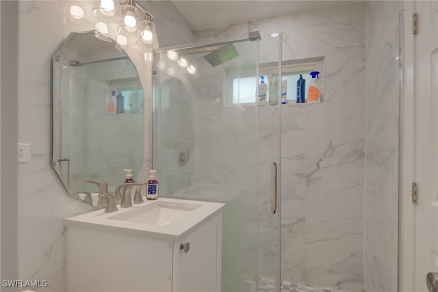 14539 Riverside Dr, Fort Myers, FL 33905 - bathroom with vanity and a marble finish shower