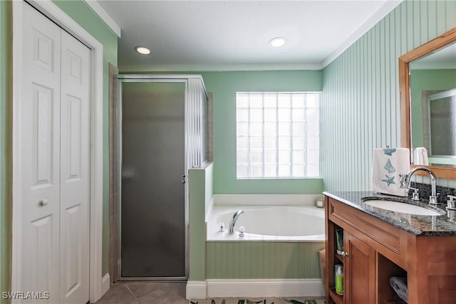 15139 Ligustrum Ln, Alva, FL 33920 - full bath featuring a shower stall, vanity, a closet, a bath, and wallpapered walls