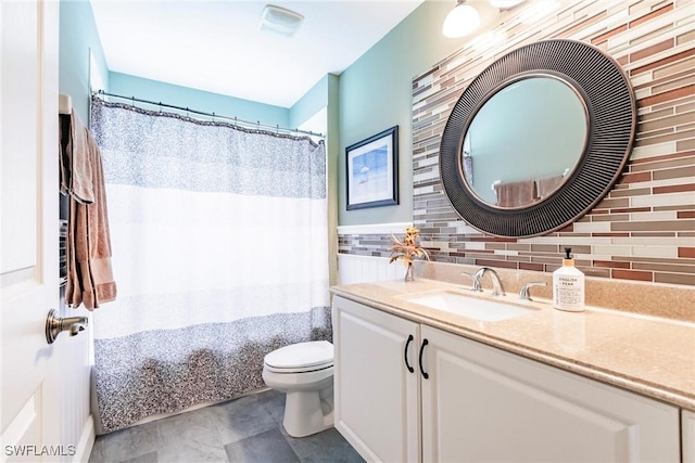 15139 Ligustrum Ln, Alva, FL 33920 - bathroom with vanity, a shower with curtain, and decorative backsplash