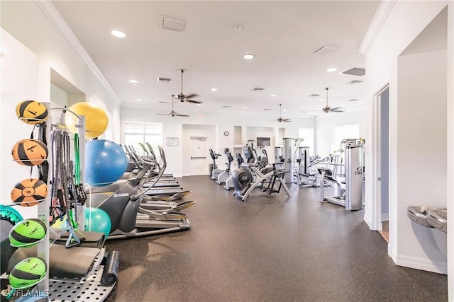 15139 Ligustrum Ln, Alva, FL 33920 - exercise room featuring ceiling fan, recessed lighting, and crown molding