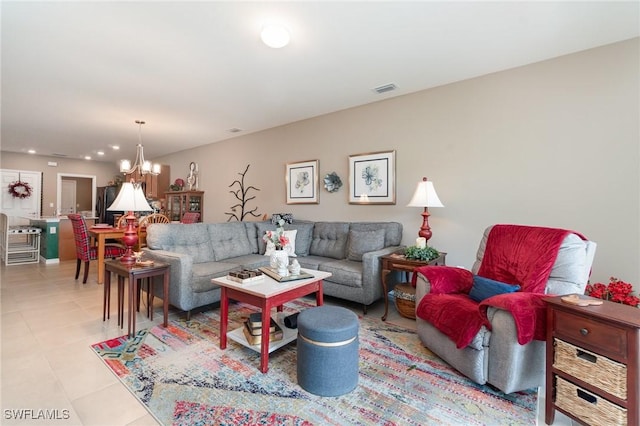 20095 Fiddlewood Ave, North Fort Myers, FL 33917 - living area featuring a chandelier, light tile patterned floors, and recessed lighting