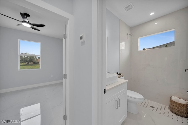 3706 16th St W, Lehigh Acres, FL 33971 - full bathroom featuring marble look tile flooring, vanity, a marble finish shower, and healthy amount of natural light