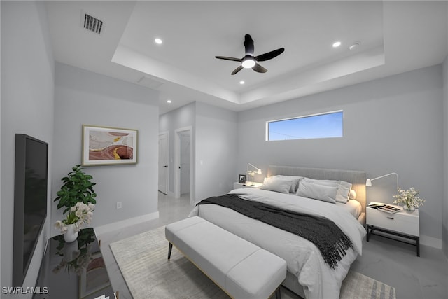 3706 16th St W, Lehigh Acres, FL 33971 - bedroom with recessed lighting, a raised ceiling, and a ceiling fan