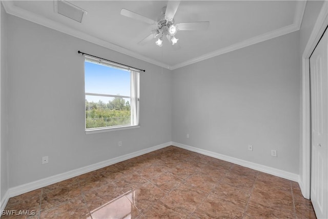 902 E 10th St, Lehigh Acres, FL 33972 - empty room with ornamental molding, ceiling fan, and attic access